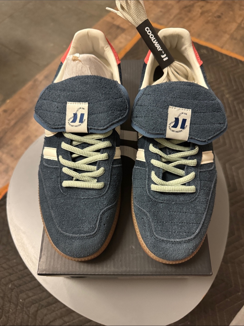Coolway Navy Suede Sneakers with Cream Laces and Gum Outsole
